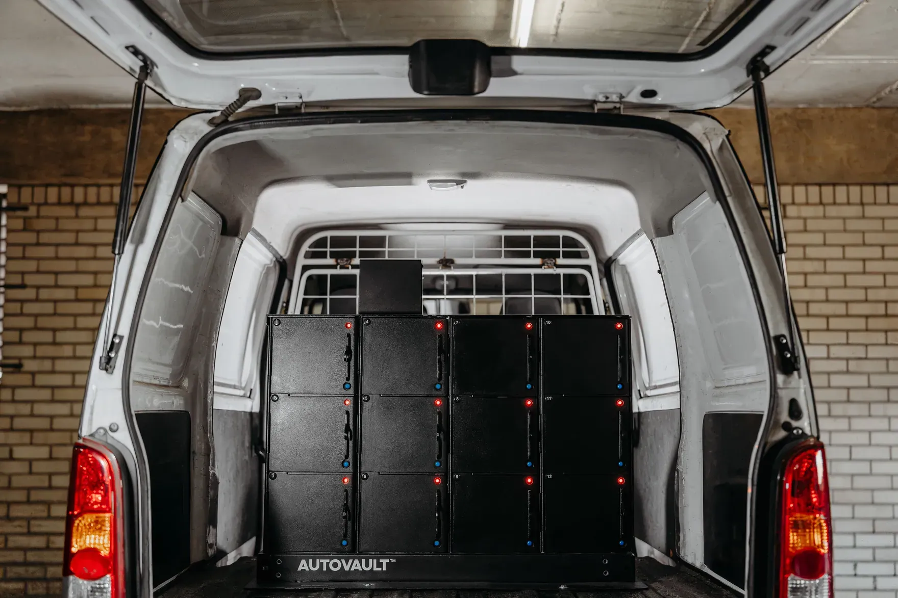 An AutoVault smart locker fitted in the back of a delivery van