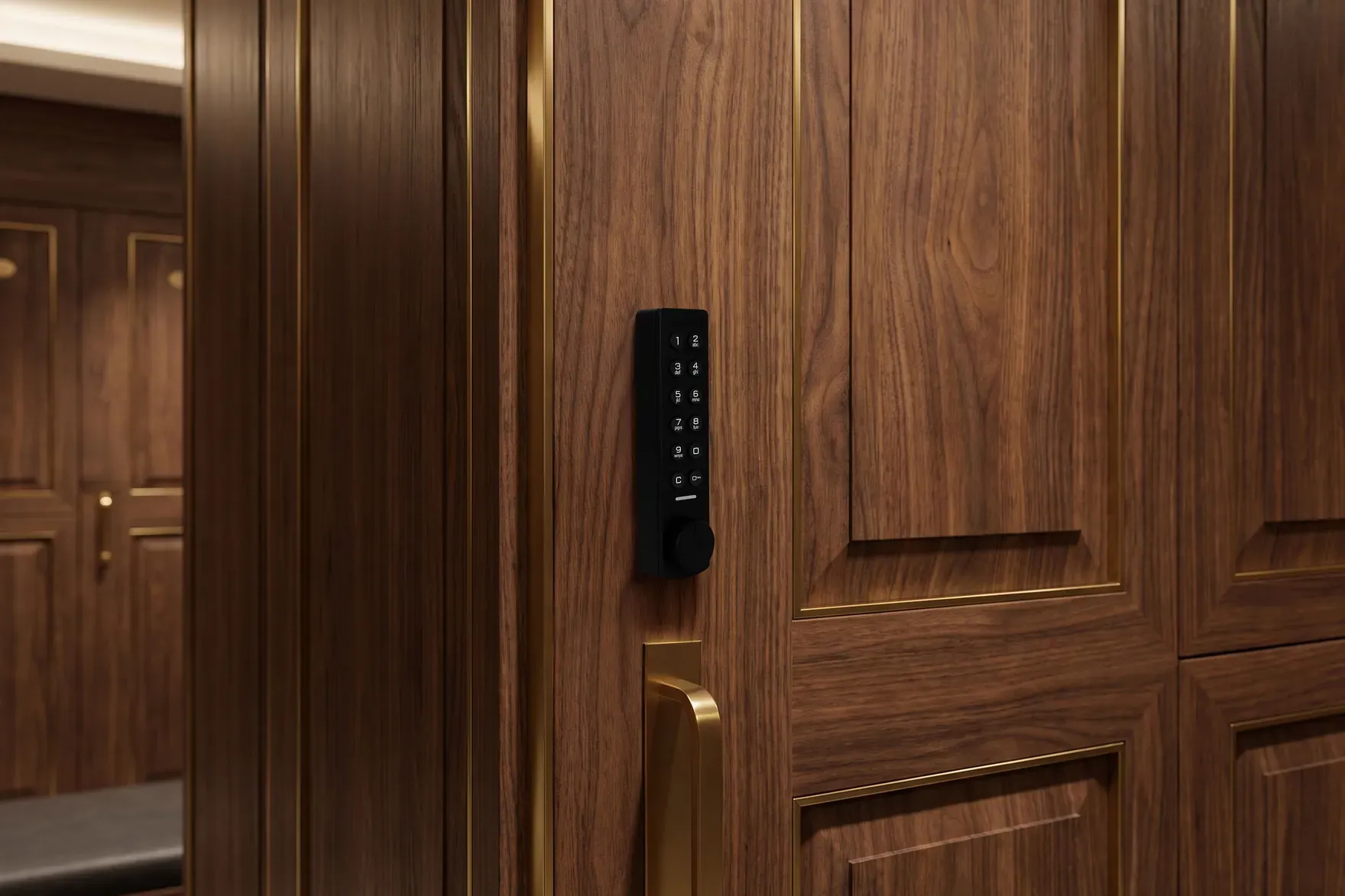 A VG SmartLock keypad on a timber locker door