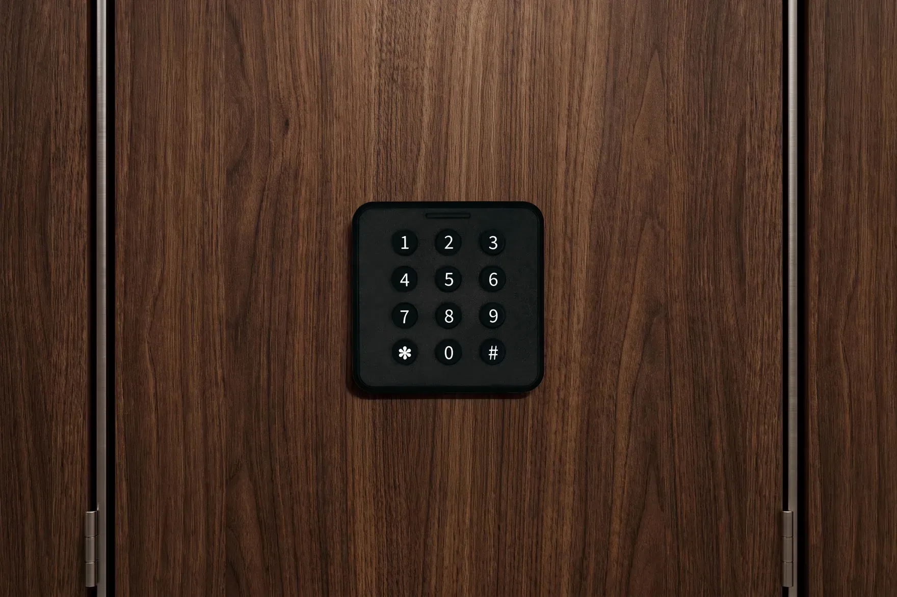 A square VG SmartLock keypad on a timber locker door