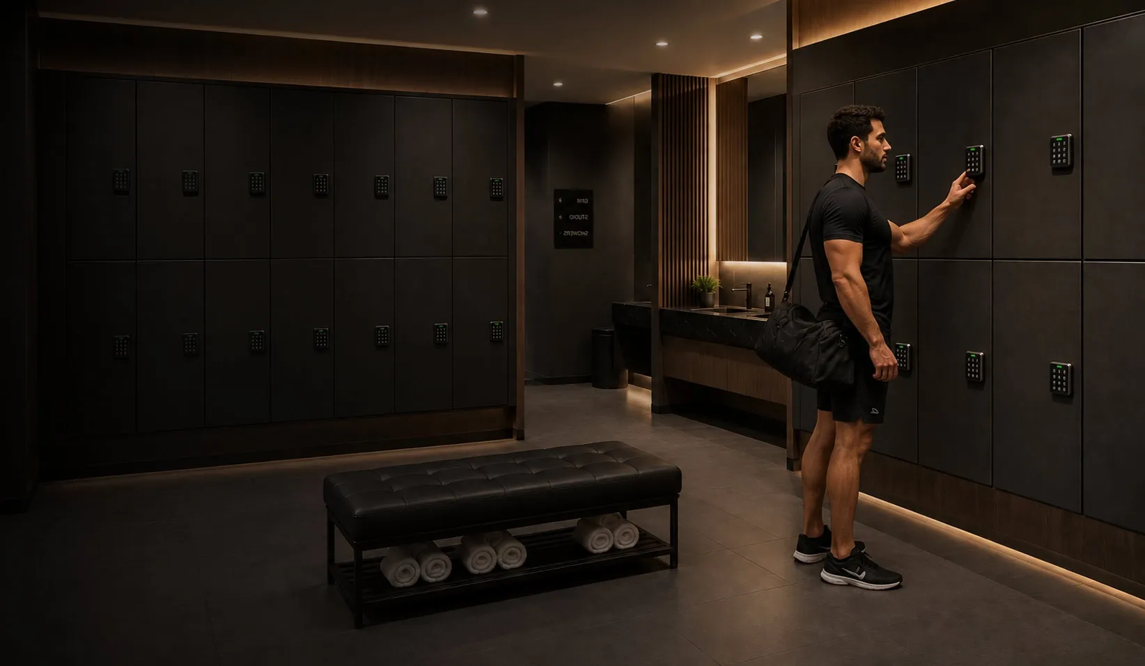 A member opening a VG SmartLock locker in a gym change room